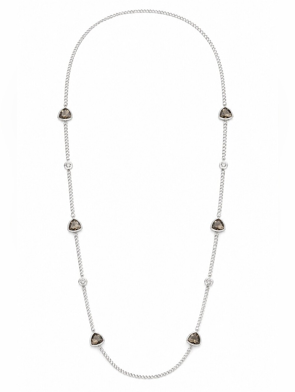 Givenchy Silver Tone Trillion Crystal Station Necklace 42” Long Layering Chain